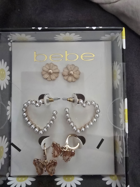 bebe Jewelry - bebe Rose Gold Flower, Silver Heart & Rose Gold Butterfly Earring Set